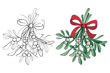 Christmas coloring page mistletoe bouquet