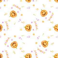 Seamless pattern of watercolor Halloween clip art on white background
