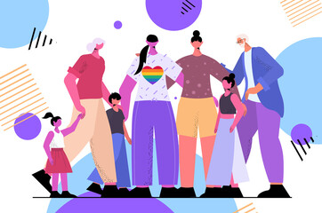 lesbian family with parents and children standing together transgender love LGBT community concept
