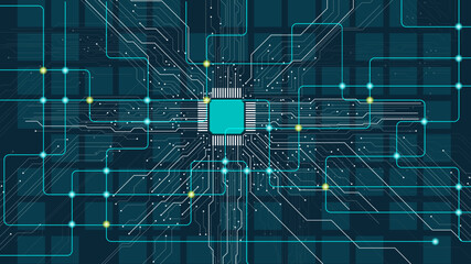 Electronic circuit board image background. High tech web banner.