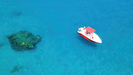 Aerial drone view of the Ionian Sea coast of Zakynthos, Greece