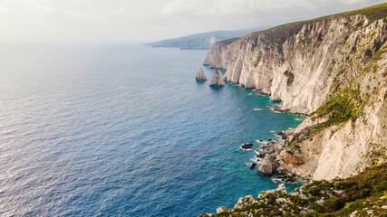 Aerial drone view of the Ionian Sea coast of Zakynthos, Greece