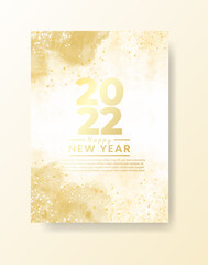 Happy new year 2022 poster or card template with watercolor wash splash 