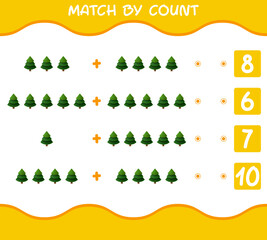 Match by count of cartoon pine tree. Match and count game. Educational game for pre shool years kids and toddlers