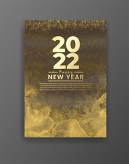 Happy new year 2022 poster or card template with watercolor wash splash 