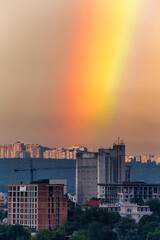 View of a rainbow at sunset in Chisinau, Moldova