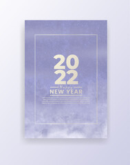 Happy new year 2022 poster or card template with watercolor wash splash 