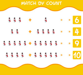 Match by count of cartoon snowman. Match and count game. Educational game for pre shool years kids and toddlers