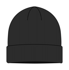Beanie hat (knit cap)  template vector illustration | Black
