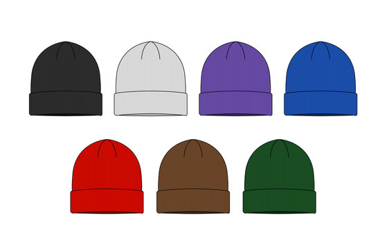 Beanie hat (knit cap)  template vector illustration set