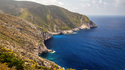 Aerial drone view of the Ionian Sea coast of Zakynthos, Greece