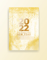 Happy new year 2022 poster or card template with watercolor wash splash 