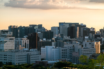 Fototapeta premium The cityscape and sunset in Jongno, Seoul, South Korea.
