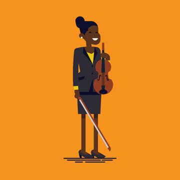 Violinist woman. Female african violinist flat vector character design