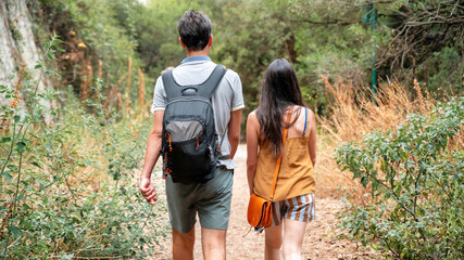 View of a walking couple on the Island of Sainte-Marguerite, France