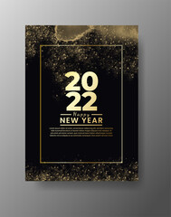 Happy new year 2022 poster or card template with watercolor wash splash 