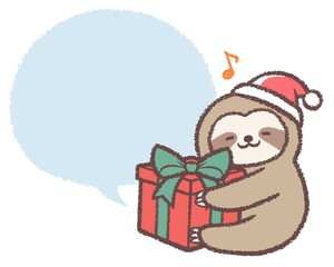 プレゼントの箱を抱くナマケモノと吹き出し