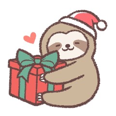 プレゼントの箱を抱くナマケモノ