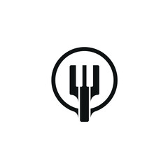 Piano Fork with Circle Logo Design Concept