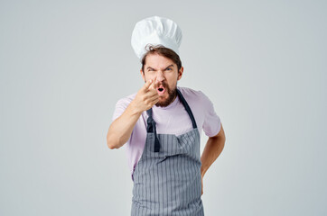 man in chef's uniform emotions restaurant work Professional