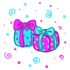 Bright Christmas gifts on a white background