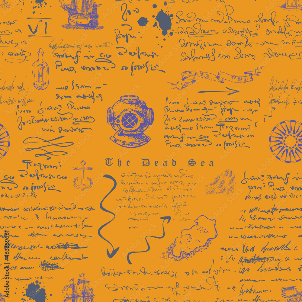 Poster vector image of a seamless texture in the style of a medieval nautical record of the captain's diary