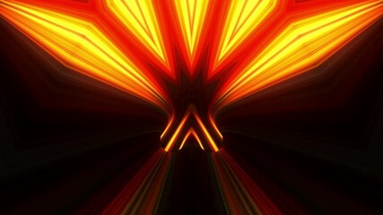 Abstract retro composition with neon yellow red gradient fractal ornament on black background. Kaleidoscope mandala seamless background. 4K seamless loop motion with fractal design

 - Powered by Adobe