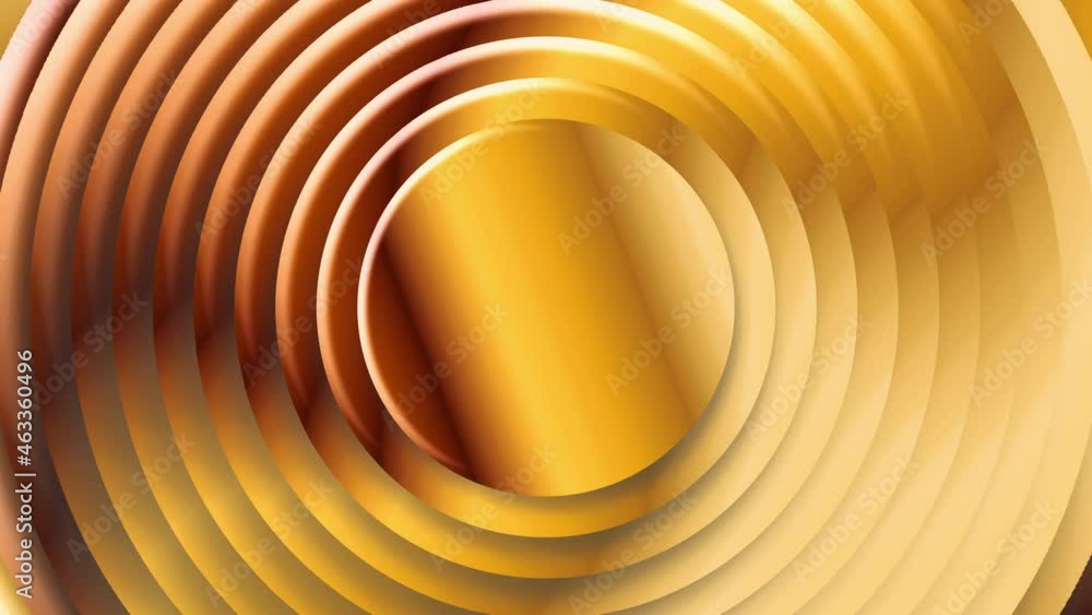 Poster abstract seamless loop pattern of gold circles swirl to gold rectangle rotate. glowing metal rings a