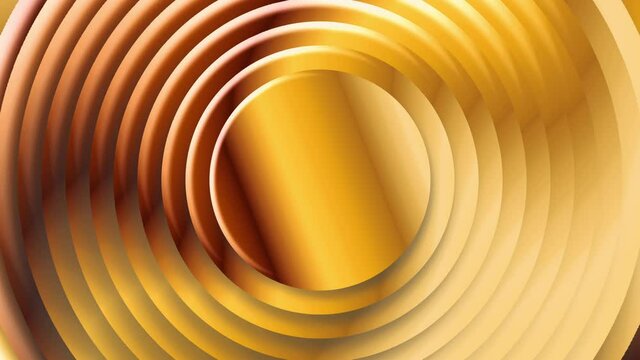 Abstract seamless loop pattern of gold circles swirl to gold rectangle rotate. Glowing metal rings animation. Abstract background for business presentation. Seamless loop 4k 3d render 
