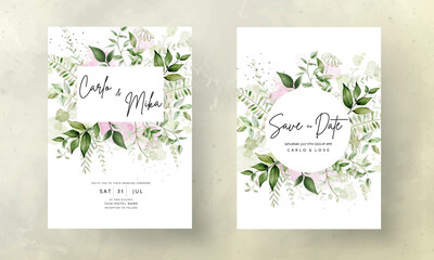elegant leaves watercolor wedding invitation with splash watercolor background