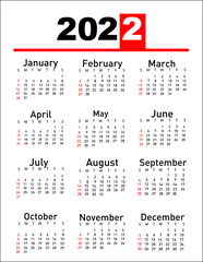 Calendar for 2022 vector illustration
