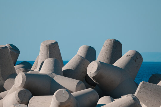 Stone tetrapods on the beach during the beach