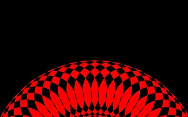 Intricate circular design in vivid bright red and scarlet on a plain black background