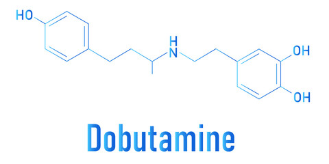 Dobutamine sympathomimetic drug molecule. Skeletal formula.
