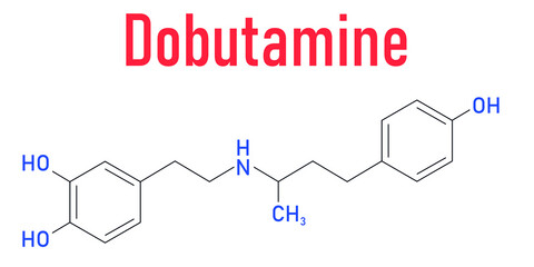 Dobutamine sympathomimetic drug molecule. Skeletal formula.