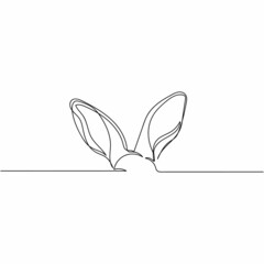 Vector continuous one single line drawing of rabbit ears Easter concept in silhouette on a white background. Linear stylized.