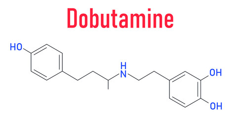 Dobutamine sympathomimetic drug molecule. Skeletal formula.
