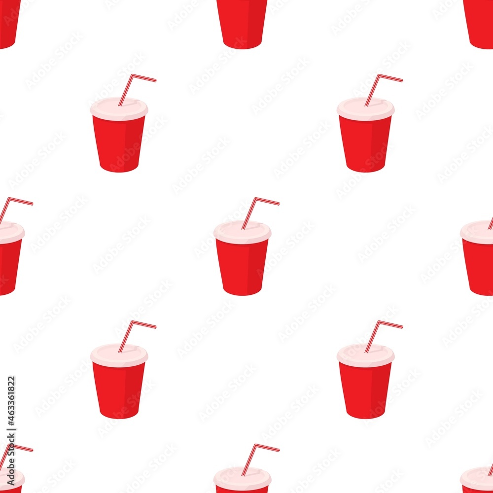 Poster red paper cup with straw pattern seamless background texture repeat wallpaper geometric vector