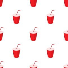 Red paper cup with straw pattern seamless background texture repeat wallpaper geometric vector