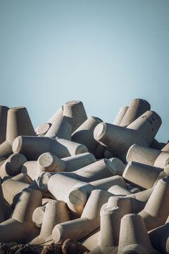 Stone tetrapods on the beach during the beach