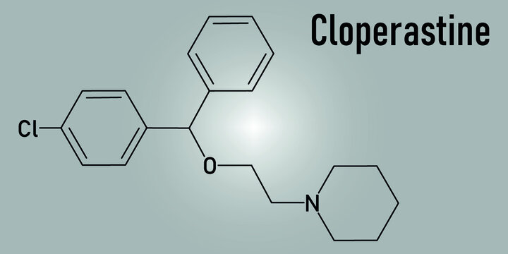 Cloperastine cough suppressant drug molecule. Skeletal formula.