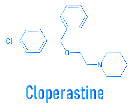 Cloperastine cough suppressant drug molecule. Skeletal formula.
