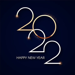 Happy new 2022 year Elegant gold text with light. Minimalistic text template.