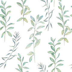 Watercolor seamless pattern with eucalyptus branches . Hand drawn illustration
