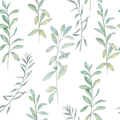 Fototapeta premium Watercolor seamless pattern with eucalyptus branches . Hand drawn illustration