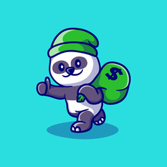 cute money thief panda illustration
