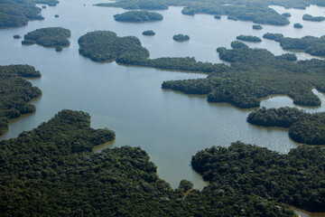 Aerial view of body of water - lake. High quality photo