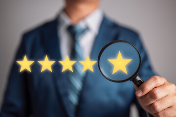 Final star on magnifying glass. Examine hotel, or restaurant rating or status for credibility....