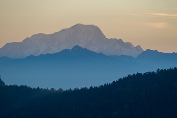 mountains in the fog during sunrise, Mont Blanc in the Background