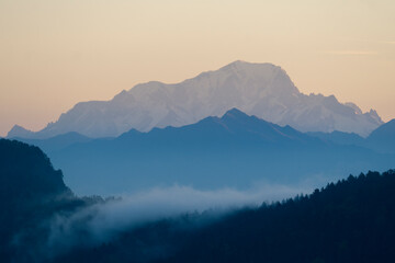 misty mountain landscape and Mont Blanc in the background